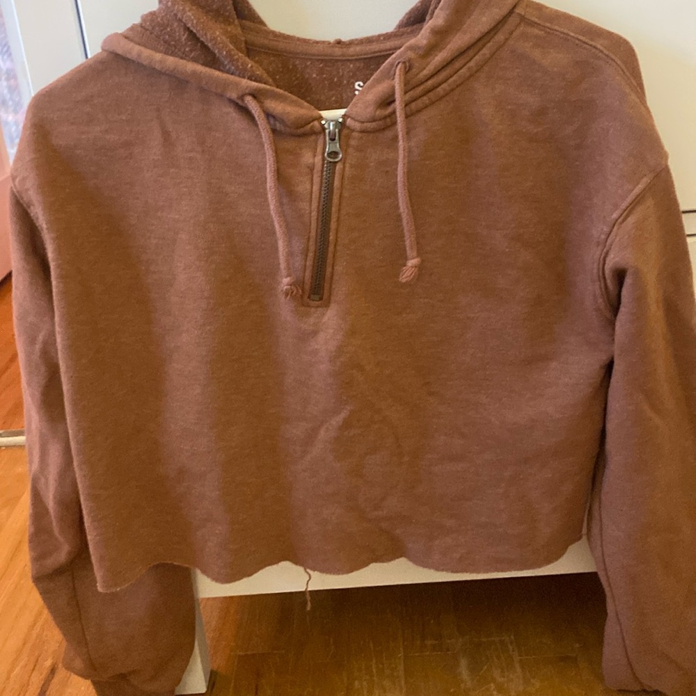 A brown fleece hoodie